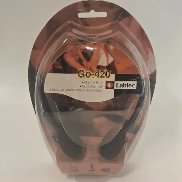 Vintage Labtec Go-420 Headband Headphones Retro Black Audio Portable Headset - Picture 1 of 4